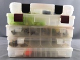 Group of 5 plastic lure organizers with lures