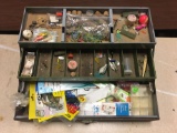 Metal Fishing Tackle Box with Contents