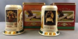 Group of 2 Budweiser historic advertising steins In Original tins