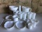 Group of Vintage milk glass pitcher and glasses, vases and more