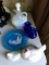 Group of Vintage glass items including decanter and milk glass chicken