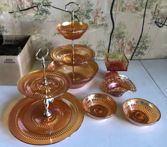 Group of Vintage marigold carnival glass items