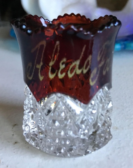 Aledo Fair 1908 Ruby red flashed toothpick holder