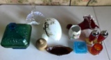 Group of Vintage glass candy dish, antique eggs and more