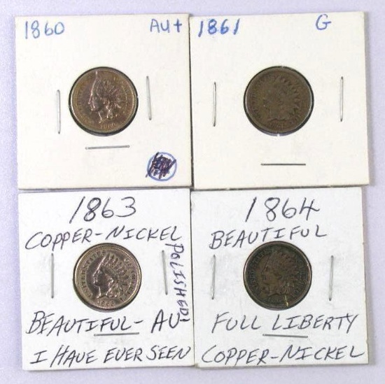 Group of (4) Copper Nickel Indian Head Cents.