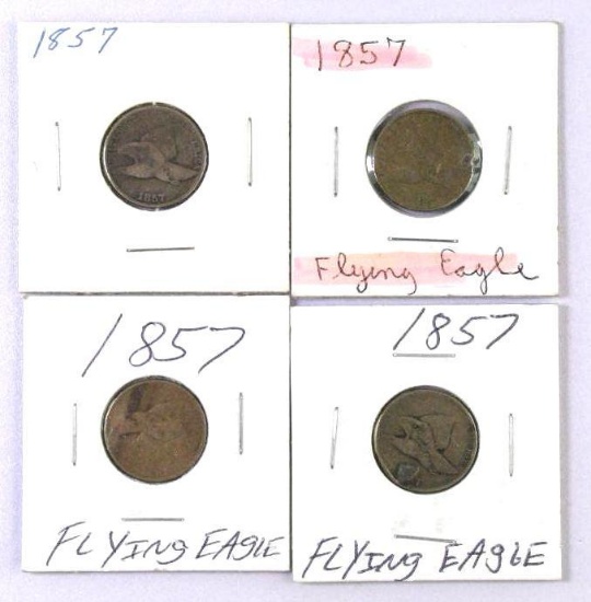 Group of (4) 1857 Flying Eagle Cents.