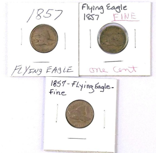 Group of (3) 1857 Flying Eagle Cents.