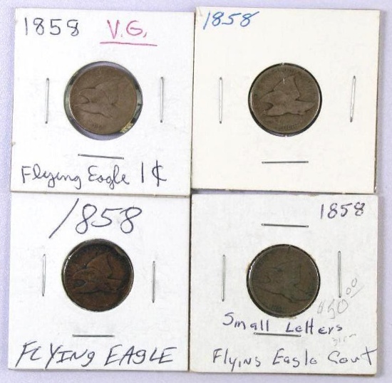 Group of (4) 1858 Flying Eagle Cents.