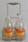Group of 4 Vintage Glass Motor Oil Bottles with Labels and 4 Hole Carrier