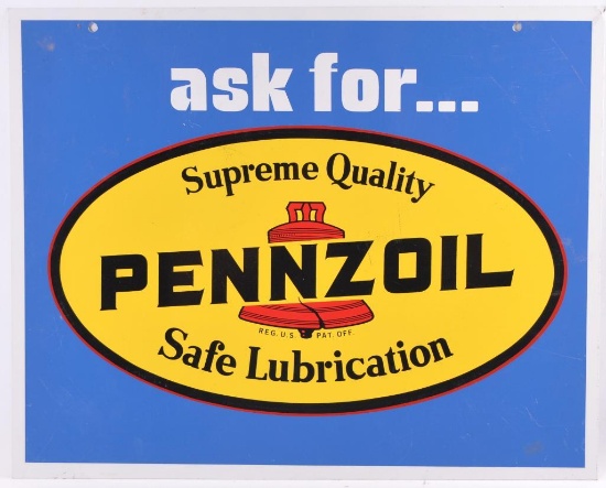 "Ask For Pennzoil" Double Sided Advertising Metal Sign