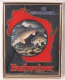 Vintage Budweiser Wisconsin Fish Advertising Beer Mirror