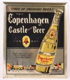 Vintage Copenhagen Castle Beer Advertising Tin on Cardboard Sign
