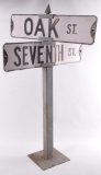 Vintage Homemade Street Sign Post with Oak and Seventh St. Signs