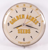 Vintage Golden Acres Seeds Advertising Clock Thermometer
