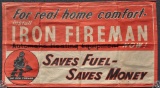 Vintage The Iron Fireman Advertising Cloth Banner