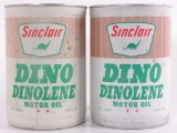 Group of 2 Full Vintage Sinclair Dino Dinolene Advertising Oil Cans
