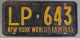 1940 New York Worlds Fair License Plate