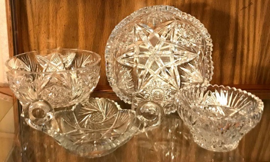 Group of 4 Antique Cut Glass Pieces