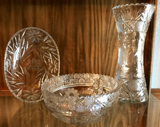 Group of 3 Antique Cut Glass Pieces