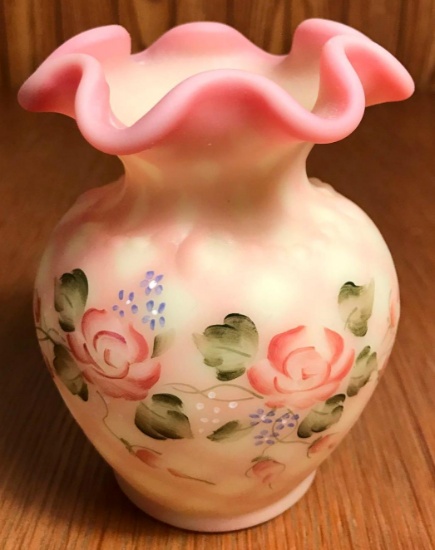 Signed Fenton Burmese Vase