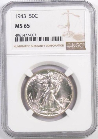 1943 P Walking Liberty Silver Half Dollar (NGC) MS65.