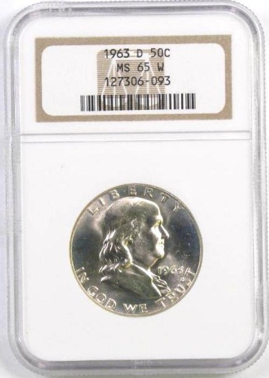 1933 D Franklin Silver Half Dollar (NGC) MS65 W.