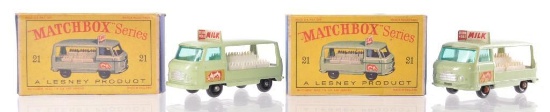 Group of 2 Matchbox No. 21 Milk Delivery Trucks Die-Cast Vehicles with Original Boxes