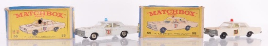 Group of 2 Matchbox No. 55 Police Car Die-Cast Vehicles with Original Boxes