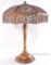 Antique Stained Glass Table Lamp with Ornate Floral Design Shade and Base