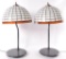 Pair of Vintage Leaded Glass Table Lamps with Marble Bases