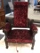 Antique Wood and Velvet Arm Chair
