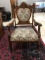 Antique Wood Upholstered Arm Chair