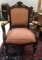 Antique Wood Upholstered Arm Chair on Wheels