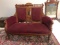 Antique Wood and Burgundy Settee