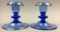Pair of Steuben French Blue Candlesticks #6384