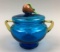 French Blue and Amber Covered Bowl