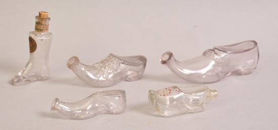 Group of 5 Antique Glass Shoe Bottles