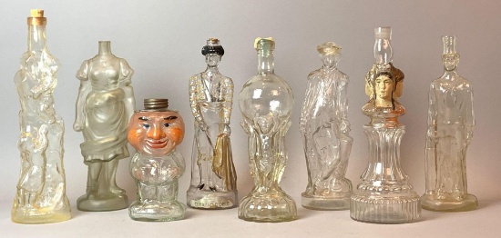 Group of 8 Vintage Figural Glass Bottles