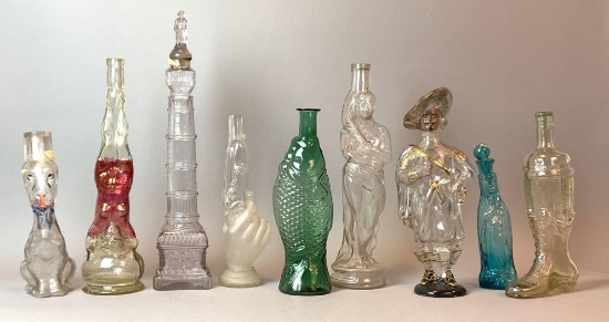 Group of 9 Vintage Figural Glass Bottles