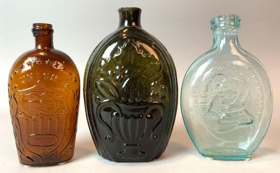 Group of 3 Antique Glass Flasks