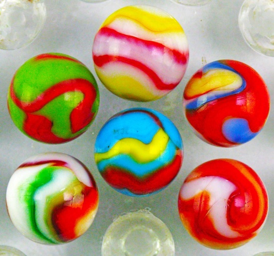 Group of (6) Vintage Collectible Peltier Marbles.