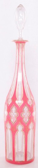 Antique Pink and White Colored Cut to Clear Decanter
