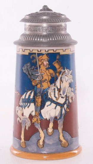 Antique Mettlach German Stein with Knight and Horse