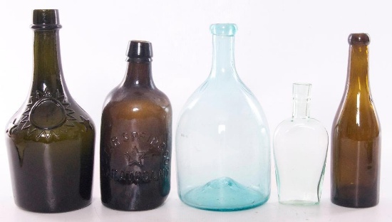 Group of 5 Antique Glass Bottles