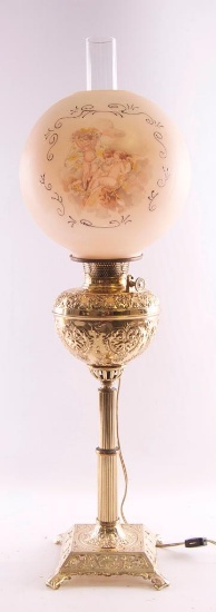 Antique Gone with the Wind Lamp with Cherub Design Globe