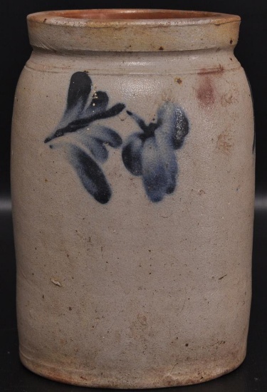 Antique Stoneware Crock Cobalt Floral Design