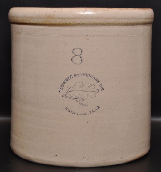 Antique 8 Gallon Lowell Pottery Co. Tonica Ill. Stoneware Crock