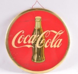 Vintage Coca Cola Advertising Tin on Cardboard Button Sign