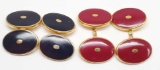 Lot of 2 Pair : Classic Gold and Enamel Oval Cufflinks - Onyx and Jasper