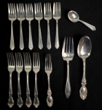 Lot of 14 : Vintage Sterling Silver Forks and Spoons - Easterling, Wallace, and Towle